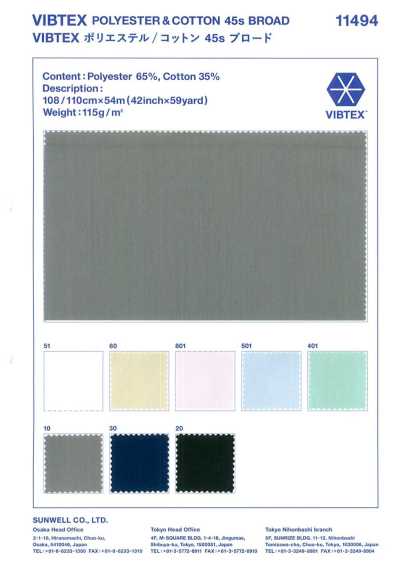 11494 VIBTEX Polyester/Cotton 45s Broadcloth