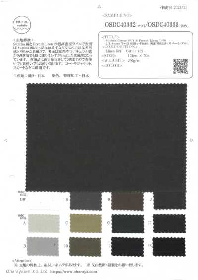 OSDC40333 Supima Cotton 80/1 & French Linen 1/60 2/1 Super Twill Sillky-Finish Double-sided Inspected (Reversible) (Dyed)