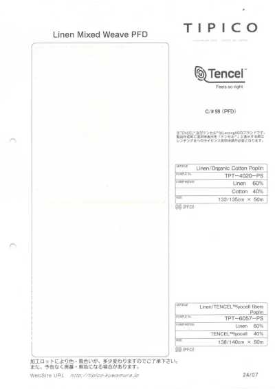 TPT-4020-PS Linen X Organic Cotton Poplin P Bleached
