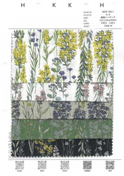 8026-790-1 Cotton Linen Sheeting Stripe Flower