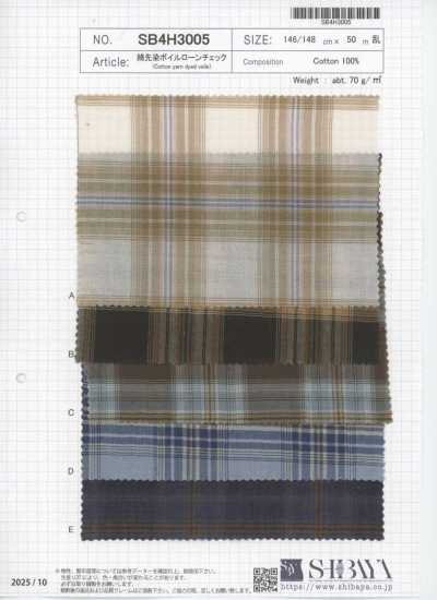 SB4H3005 Cotton Yarn-Dyed Voile Lawn Check
