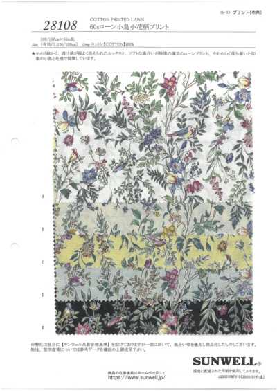 28108 60s Lawn Small Bird And Small Floral Print