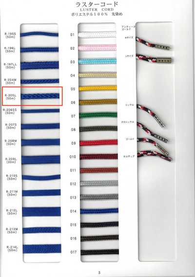 R-205L Luster Cord Round Cord 8-strand Yarn Dyed