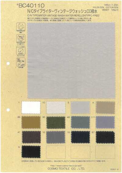 BC40110 Cotton/Nylon Typewriter Vintage Wash, Water-Repellent Finish
