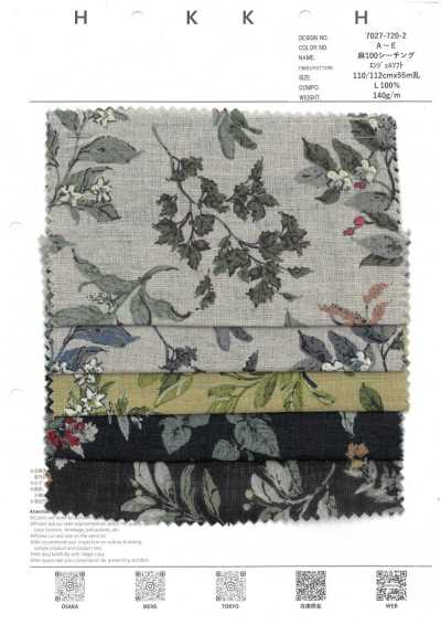 7027-720-2 100% Linen Sheeting Angel Soft Leaves And Fruit