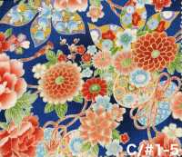 850628 Lawn Floral Gold Japanese Pattern, Peony, Chrysanthemum, Hollyhock And Drum[Textile / Fabric] VANCET Additional Images