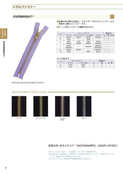 5YGPC EVERBRIGHT® Zipper Size 5 Gold Closed-End Jeans Type