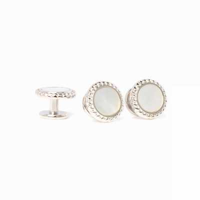 A-3-S Sterling Silver Stud Button, Mother-of-Pearl, Silver Round