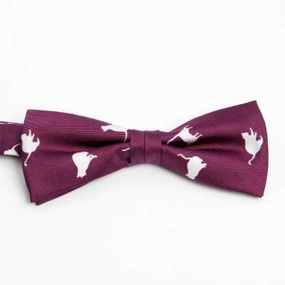 BF-CAT-WI Silk Print Bow Tie Cat Motif Wine
