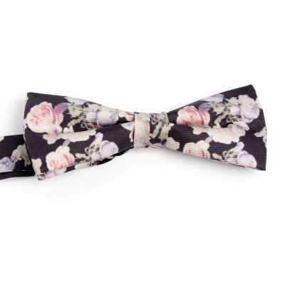 BF-ROSE-BK Silk Print Bow Tie Rose Black