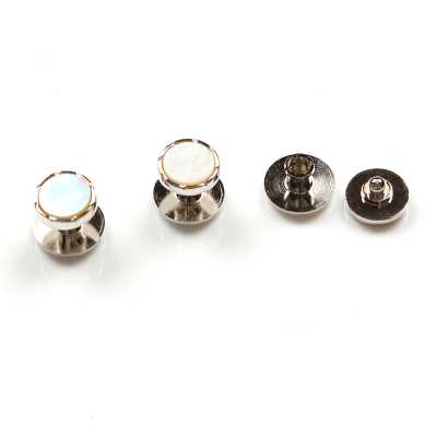 CB-3 Stud Button White Mother-of-Pearl Gold & Silver Round