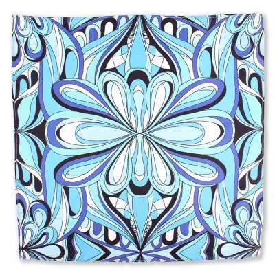 CF-GEO-SB Silk Print Handkerchief, Geometry, Sax Blue