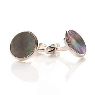 E-2-C Formal Cufflinks Black Mother-of-Pearl Silver Round