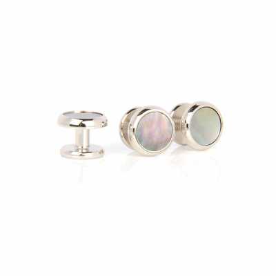 E-2-S Stud Button Black Mother-of-Pearl Silver Round
