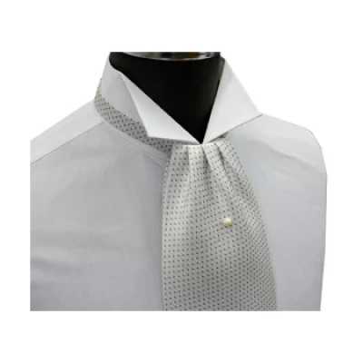 FAS-902 Ascot Tie, White With Gray Dots