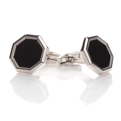 G-1-C Formal Cufflinks Onyx Silver Octagonal