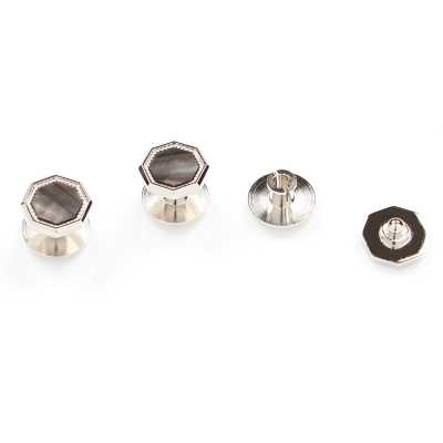 G-2 Stud Button Black Mother-of-Pearl Silver Octagonal