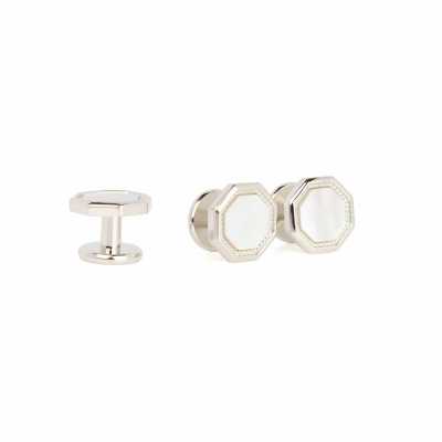 G-3-S Stud Button White Mother-of-Pearl Silver Octagon