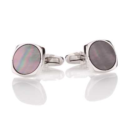 K-2 Sterling Silver Formal Cufflinks, Black Mother-of-Pearl, Silver Rounded Square