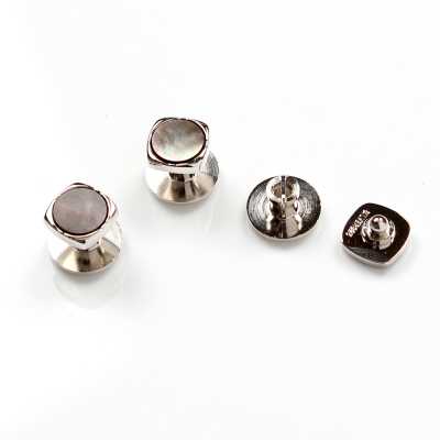 K-2 Sterling Silver Stud Button Black Mother Of Pearl Silver Rounded Square