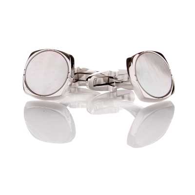 K-3 Pure Silver Formal Cufflinks, White Mother-of-Pearl, Silver Rounded Square Shape