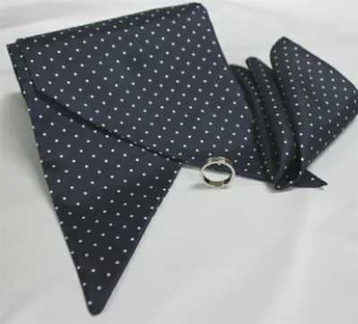 MS-301 Stole Tie & Pocket Square Set, Dot Pattern, Navy Blue