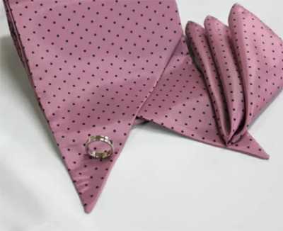 MS-305 Stole Tie & Pocket Square Set, Dot Pattern, Purple