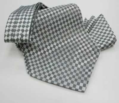 MS-5005 Hand-tied Ascot Tie & Pocket Square Set Gray Check