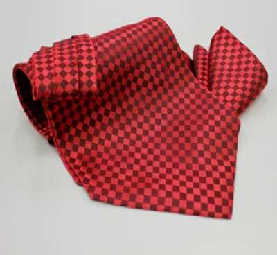 MS-5006 Hand-tied Ascot Tie & Pocket Square Set, Red Check