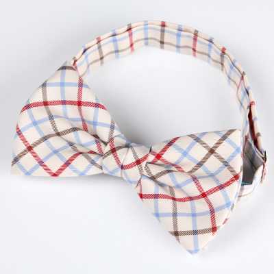 RBF-4070-11 Casual Bow Tie Tattersall Beige/Red