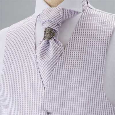 YT-21 Made In Japan Jacquard Ascot Tie (Euro Tie), Check Pattern, Purple