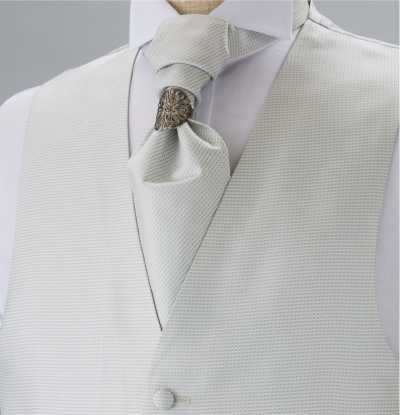 YT-301 Japanese-made Silk Ascot Tie (Euro Tie), Small-pattern Print, Silver