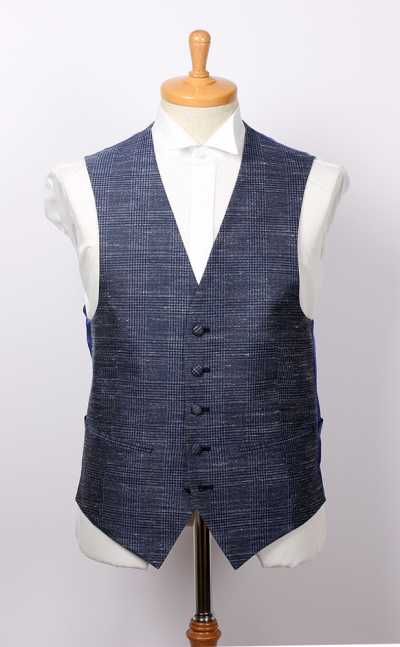 VANNERS-V-042 VANNERS Tri-blend Fabric Vest, Glen Check, Navy Blue