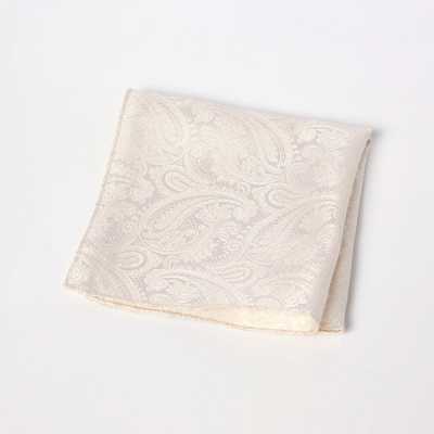 VCF-40 VANNERS Fabric Pocket Square, Paisley Pattern, Champagne White