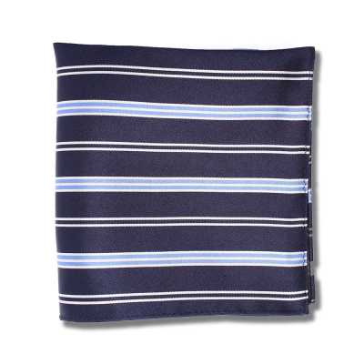 VCF-46 Pocket Square Made With VANNERS Fabric, Navy Blue Border Pattern