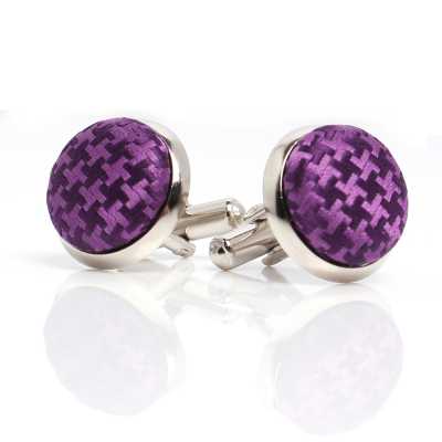 Covered Cufflinks With VANNERS Silk Fabric Houndstooth Pattern Purple