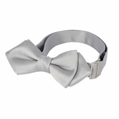 BFK-501 Premium Material Diamond-Point Bow Tie, Silk-Faced Fabric, Silver