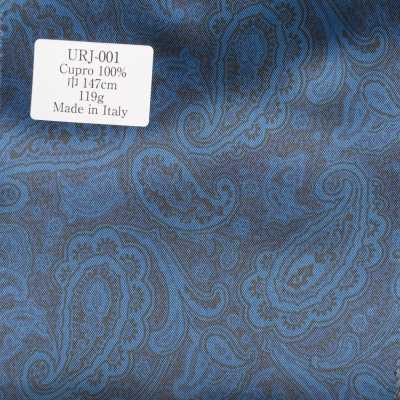 URJ-001 Italian-made 100% Cupro Printed Lining, Blue Paisley Pattern