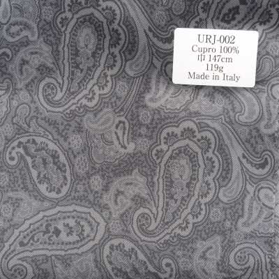 URJ-002 Italian-made 100% Cupro Printed Lining, Gray Paisley Pattern