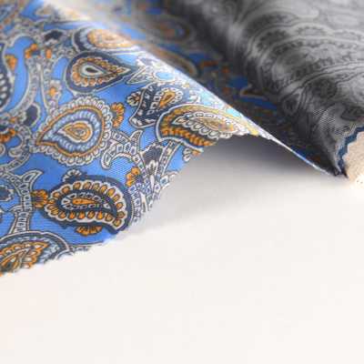 URJ-003 Made In Italy Cupra 100% Print Lining Paisley Pattern Blue TCS Sub Photo