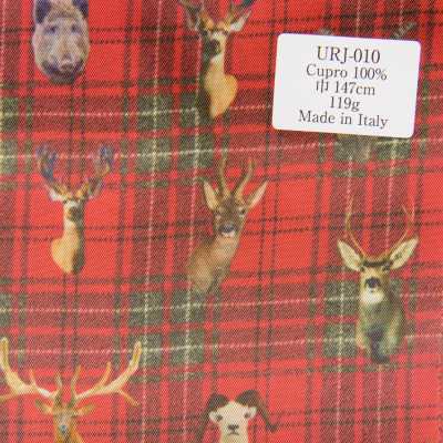URJ-010 Made In Italy 100% Cupro Printed Lining Tartan Check On Animal Print