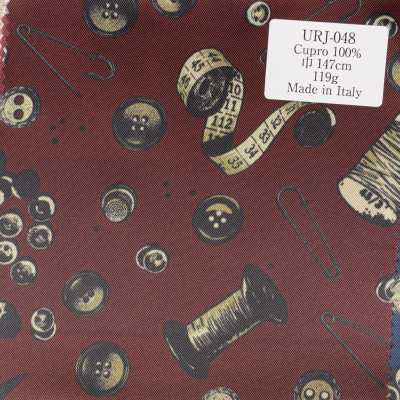 URJ-048 Made In Italy 100% Cupro Printed Lining With Tailoring Tools And Buttons Pattern Wine Red