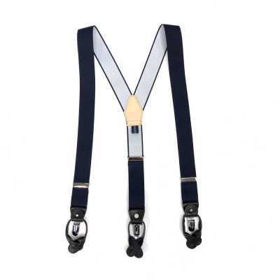 SR-NAVY SR-NAVY Suspenders EXCY Braces Navy Blue Plain 2-in-1 35mm Elastic