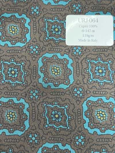 URJ-064 Made In Italy 100% Cupro Printed Lining Base Brown With Green Accent