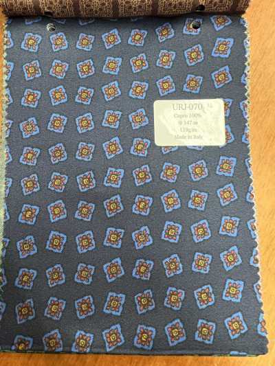 URJ-070 Made In Italy Cupro 100% Printed Lining, Small Floral Pattern Blue