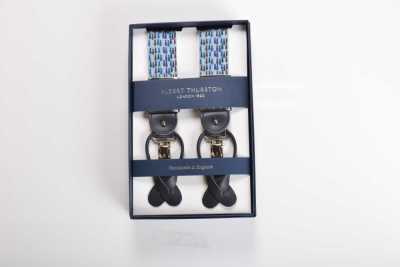AT-2675/2 ALBERT THURSTON Suspenders, Fine Tie Pattern, Sax Blue Base, Elastic, 35mm