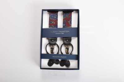 AT-2676/1 ALBERT THURSTON Suspenders Paisley Pattern Burgundy Elastic 35mm