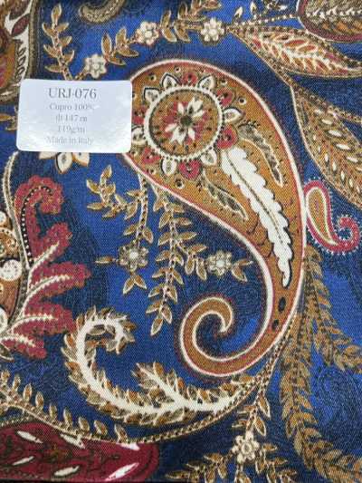 URJ-076 Made In Italy Cupro 100% Printed Lining Large Paisley Blue