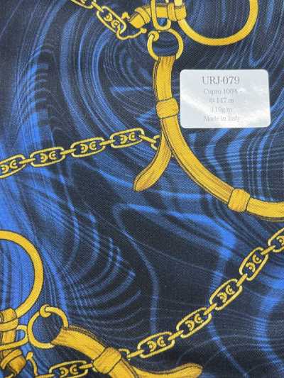 URJ-079 Made In Italy 100% Cupro Printed Lining Chain Pattern Blue
