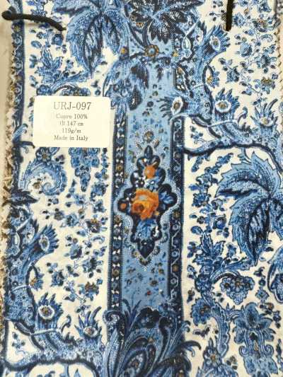 URJ-097 Italian-made 100% Cupro Printed Lining, Blue Paisley